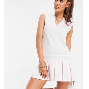NWT Adidas Originals tennis Luxe logo V neck pleated dress and pearl pink